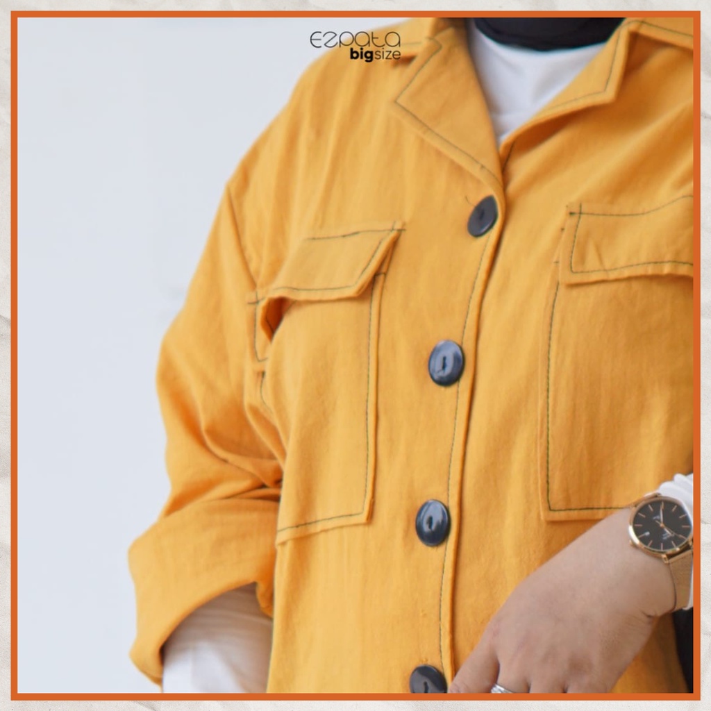 Ezpata Hem Button Kemeja Jumbo Bigsize Wanita Kerja Kuliah Linen Lengan Panjang Busui Wudhu Friendly Polos Termurah