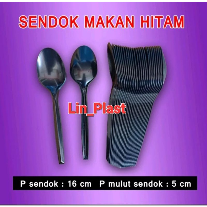 Sendok Makan Plastik Hitam Isi 100pcs / Sendok Makan Panjang