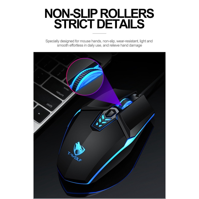 Mouse Kabel Thunder Wolf G510 Gaming Mouse Colorful Breathing Light Glowing Kompetisi Elektrik Wired Ergonomics Mouse Gaming Komputer