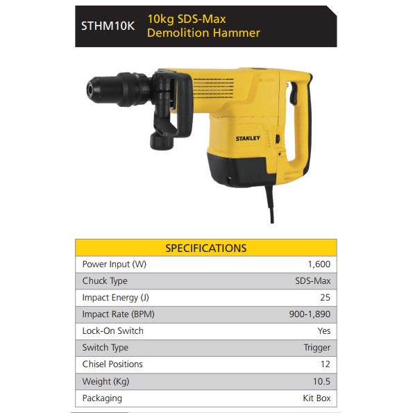 10kg SDS-Max Demolition Hammer Stanley STHM10K