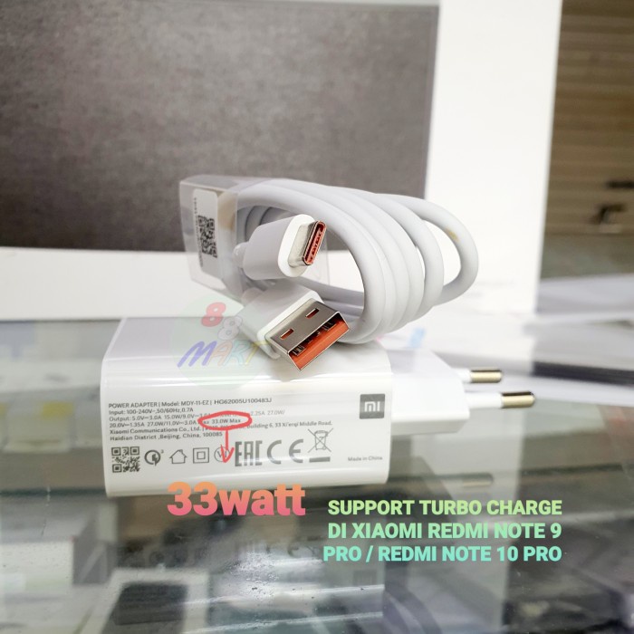 Charger Xiaomi 33w Redmi Note 9 pro / Redmi Note 10 Turbo Charging ORI