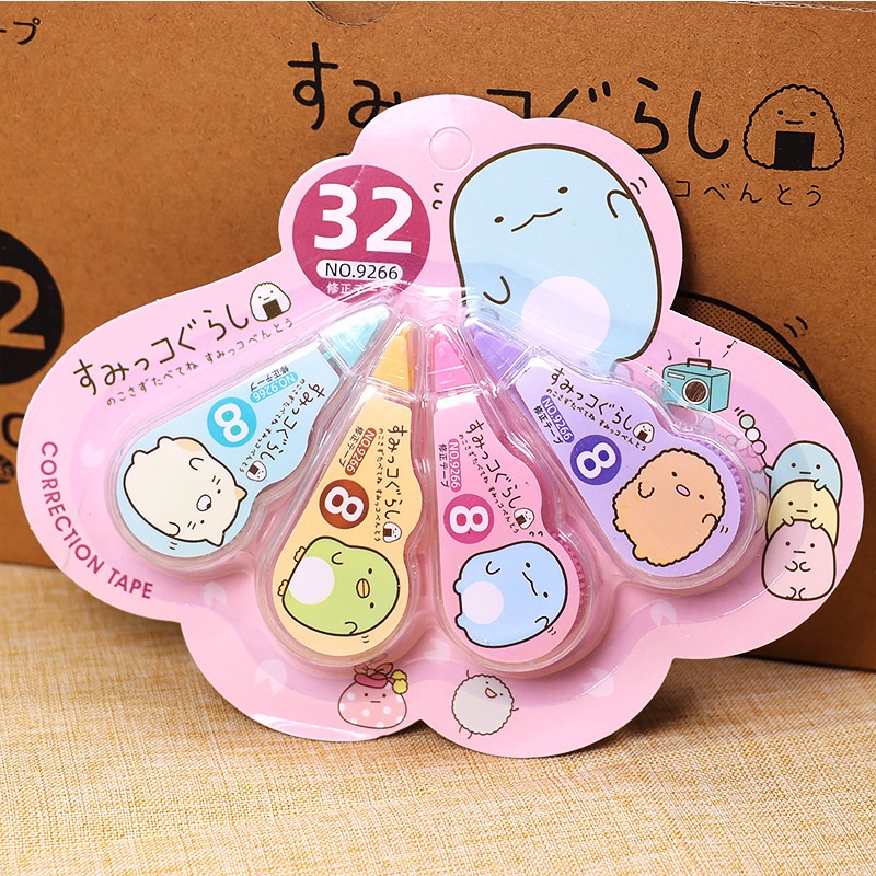 4pcs /Set Kawaii Sumikko Gurashi White Out Corrector Corrector Corrector Tape Promosi Hadiah Alat Tulis Sekolah Kantor Supply Hadiah