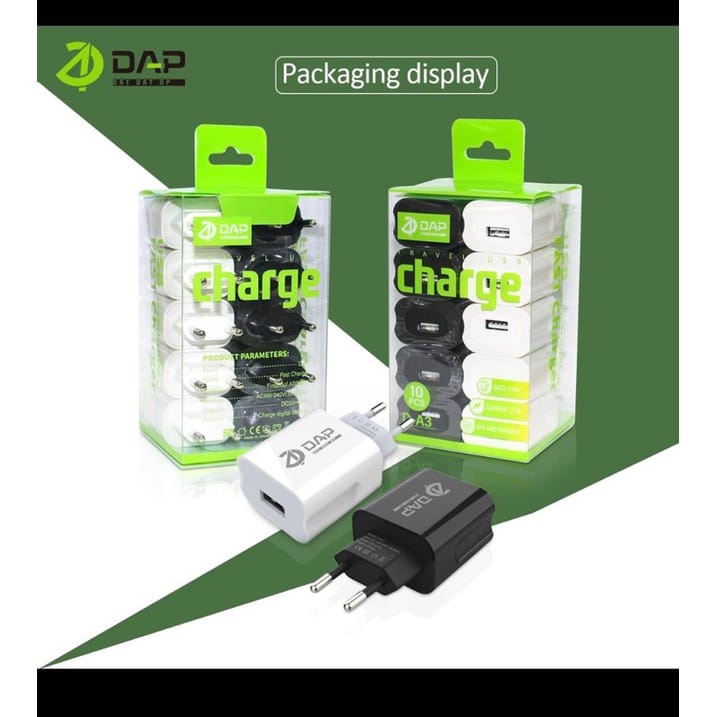 DAP D-A3 Adaptor Charger 1 USB Support 2.1A 1Box Isi 10 Pcs Batok Chager D-A3 DAP