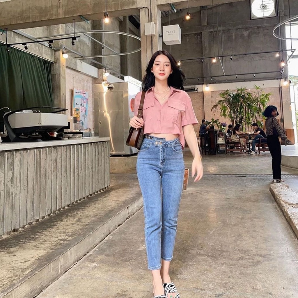 (RPA) KEMEJA SUZAN CROP TOP BLOUSE ATASAN WANITA LINEN PREMIUM