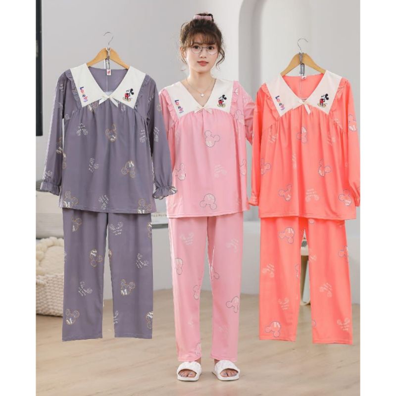 BAJU TIDUR WANITA STELAN PANJANG IMPORT KERAH