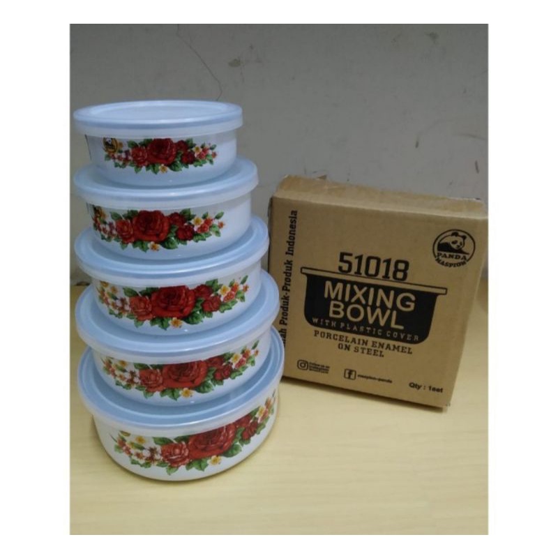 Mixing bowl enamel maspion / baskom tutup enamel set / mixing bowl set enamel