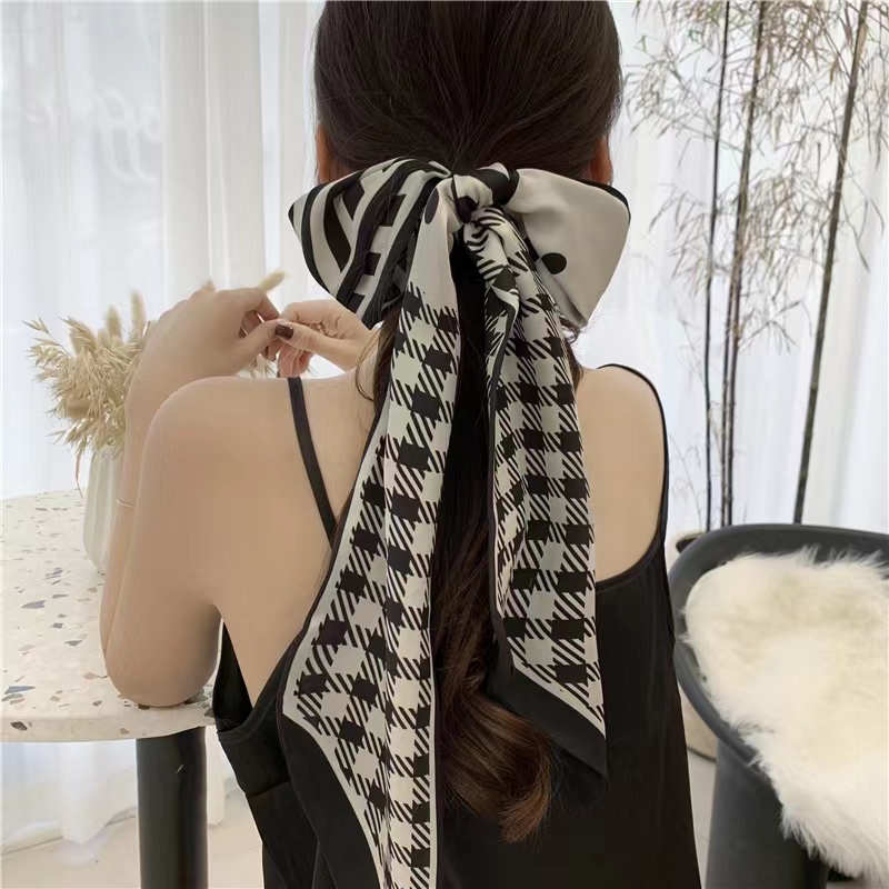 [ COD ] Mini Scraf Leher Kepala Rambut Bahan Silk Immitation Wanita Korean Style -  Ikat Kepala Sutra Korea