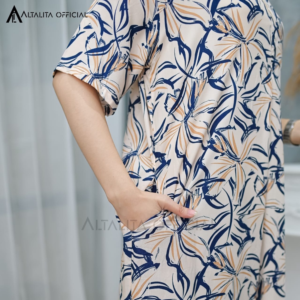 Altalita - Daster Panjang Semata Kaki Busui Lengan Tangan Pendek Motif Kekinian Bahan Rayon Premium Jumbo LD 120 Non Ruffle