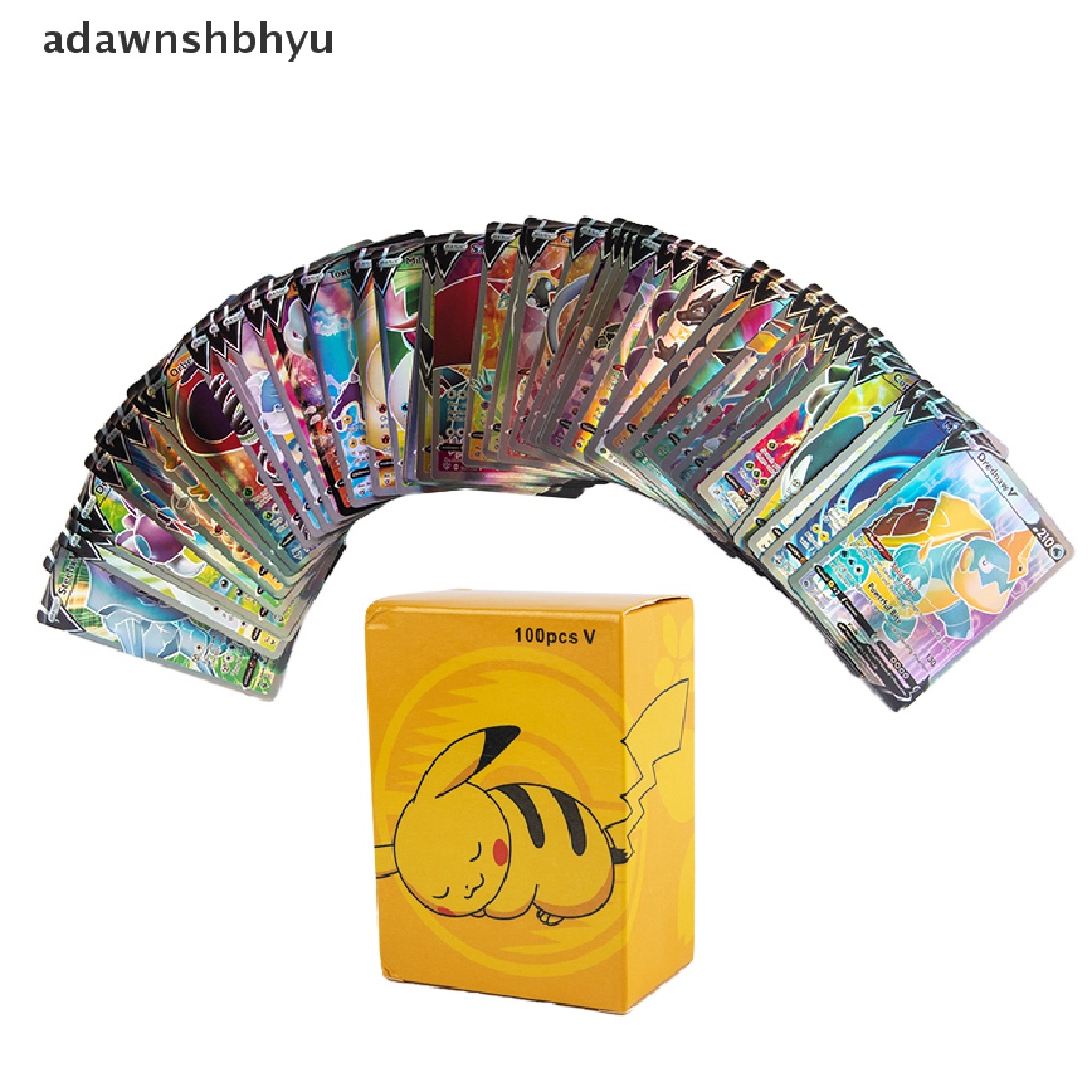 Adawnshbhyu 100Pcs 50v+ 50VMAX Pokemon Card Mainan Kartu Trading Bahasa Inggris Game Shield Card ID