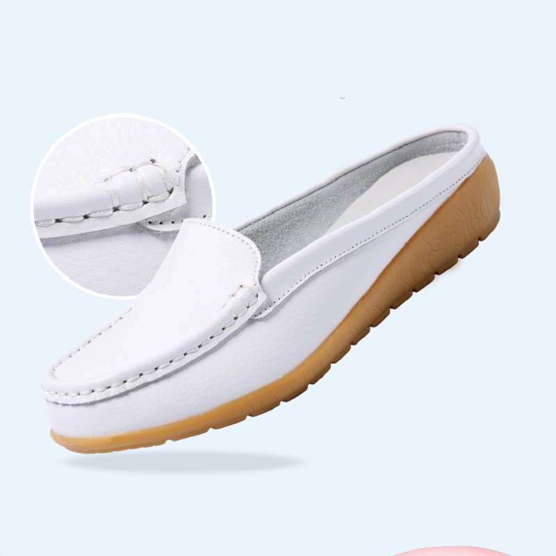 Musim Panas Korea Kulit Asli Sepatu Wanita Casual Slip On Murah Selop Flat Shoes Kekinian Ringan Cewek Slop Cantik 230