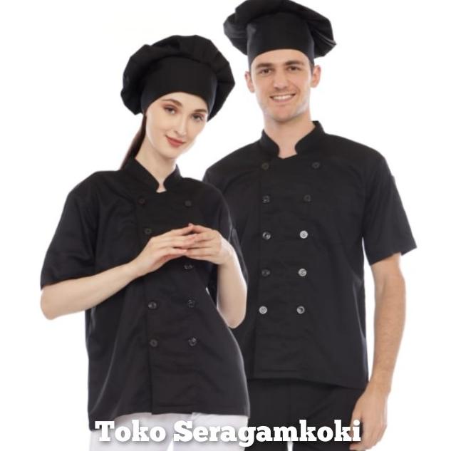 baju koki kancing hitam
