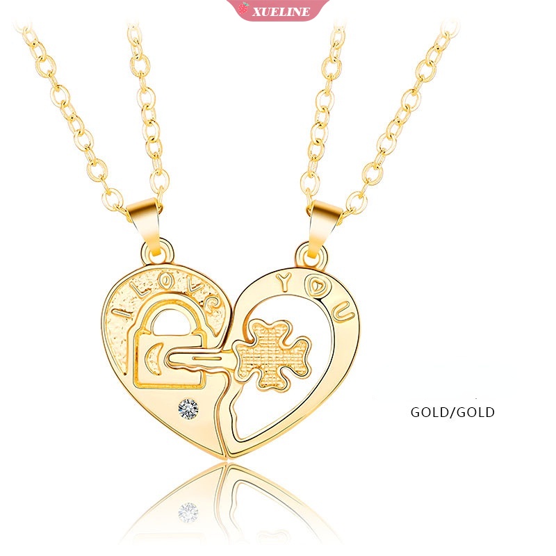 Fashion Halus Empat Daun Semanggi Kunci Empat Kunci Cinta magnet Pasangan Yang Cocok Kalung Manis Persahabatan Liontin Huruf Kalung Untuk Kekasih Dan Teman [ZXL]