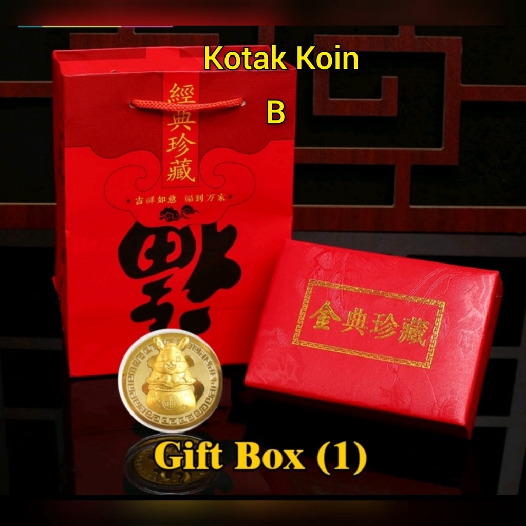 

Hadiah / Souvenir imlek 2023 / Kado Imlek Kelinci Angpao Emas Koin + kotak + Paper Bag