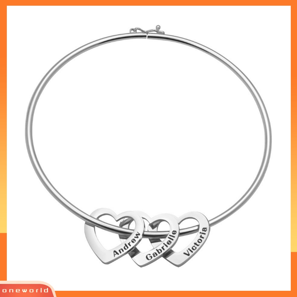 [WONE] Wanita Cinta Hati Ukir Nama Stainless Steel Gelang Bangle Perhiasan Hadiah