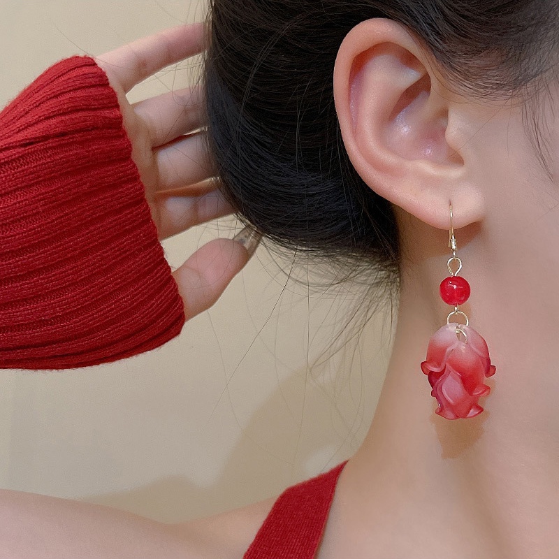 Gaya Baru925 Perak Jarum Tahun Baru Anting Mawar Super Manis Anting Fashion Bunga Kait Anting