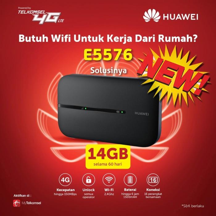 Mifi Modem Wifi 4G Huawei E5576 Unlock Free Tsel 14Gb [Bypass] - Hitam