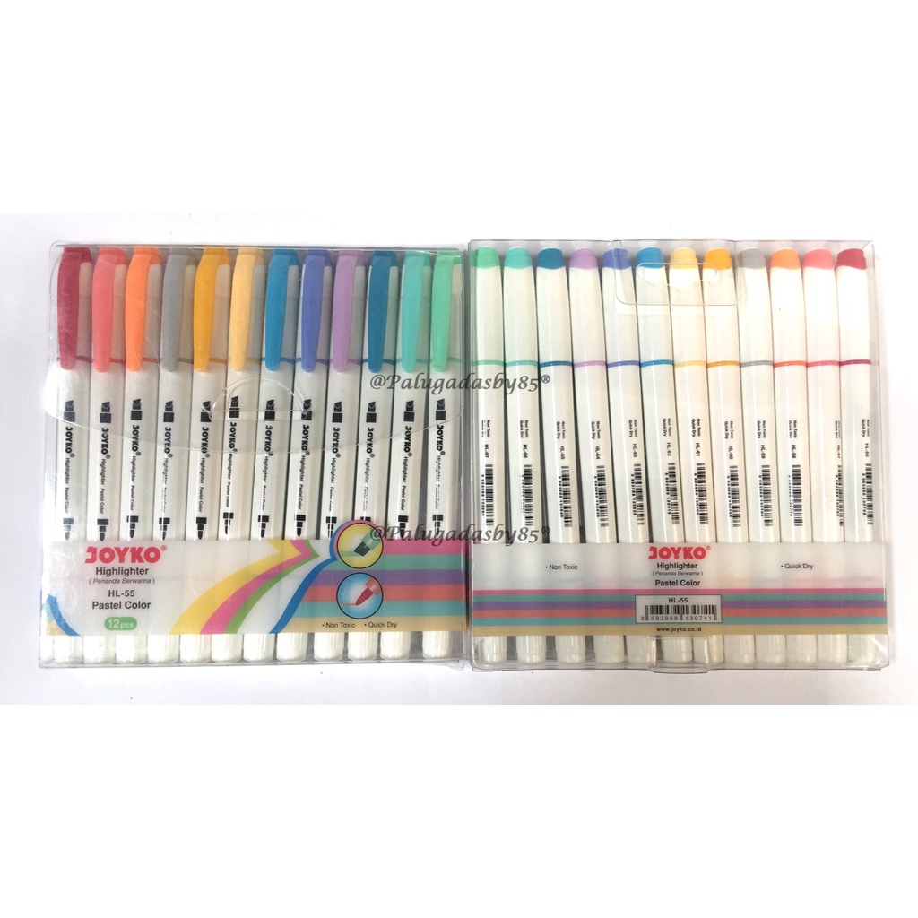 

(1 Set Isi 12 Pcs / 12 Warna) GROSIR Highlighter Joyko HL-55 / Highlighter Penanda Joyko HL-55 1 Set 12 Pcs 12 Warna