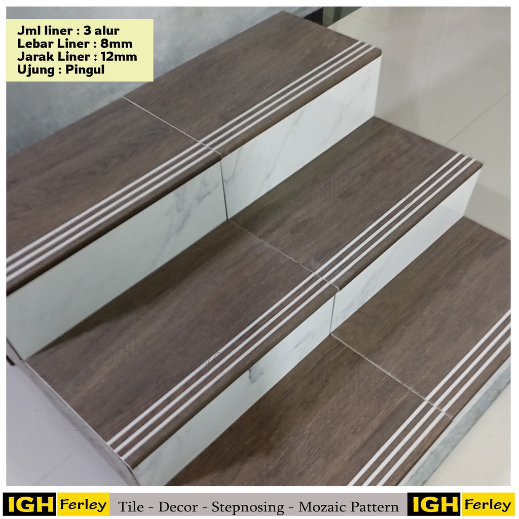 Stepnosing Granit 30x60 Motif Kayu Hitam Matt Tekstur Lantai Tangga Custom Pingul bahan Granite Tile