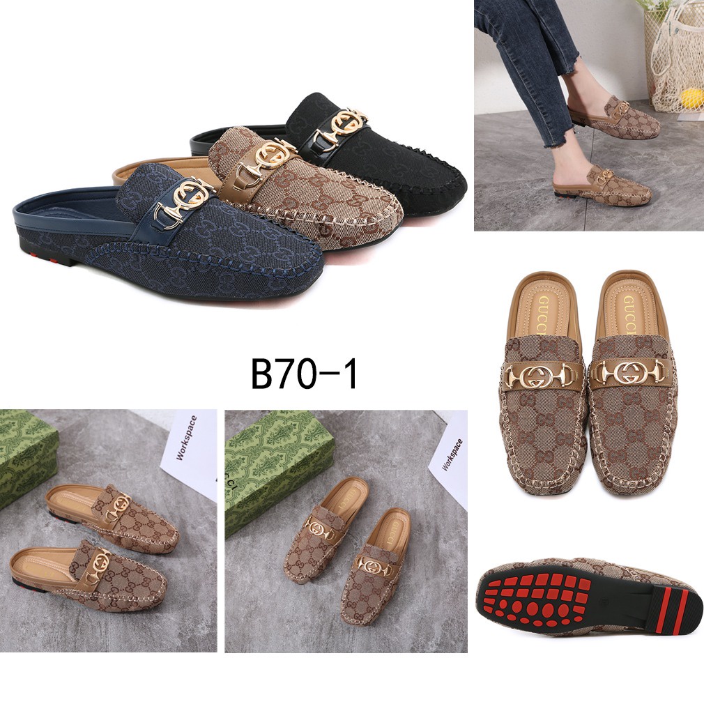 GC  GG Canvas Upper Case Flat Open Back Loafer B70-1