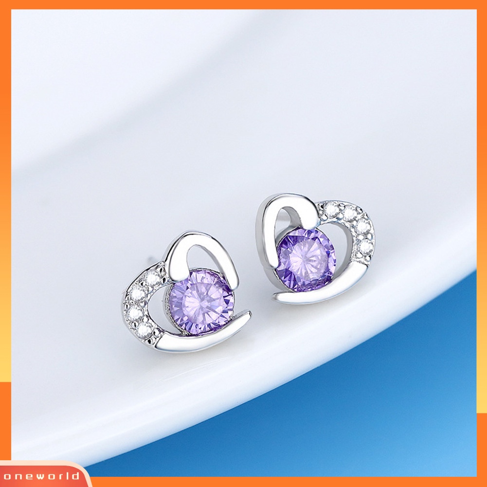 [WONE] Fashion Wanita Cubic Zirconia Hias Cinta Hati Telinga Stud Anting Perhiasan Hadiah