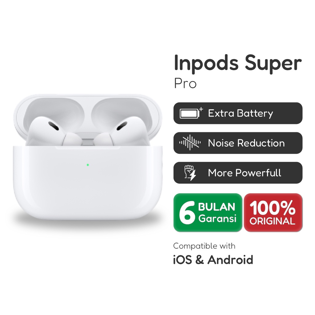 Inpods Super Pro TWS Headset Bluetooth Earphone Earbuds Handsfree Hedset With Wireless Charging Case Final Upgrade