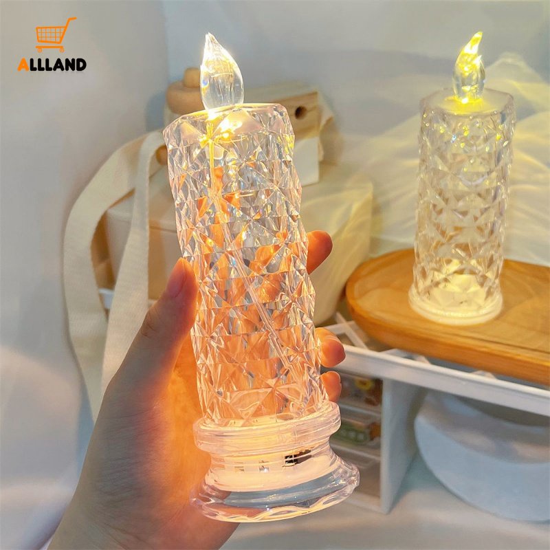 Exquisite Rose Pattern Refrative Simulated Candle Light/Lampu Lilin Transparan Bertenaga Sel Tombol/Lampu Ambient Romantis Pesta Rumah