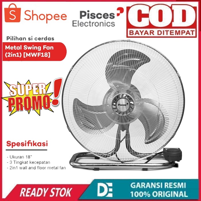 Pisces Kipas Angin Bearing Tornado Besi 18 Inch [2 fungsi] Floor &amp; Wall Fan MWF-18