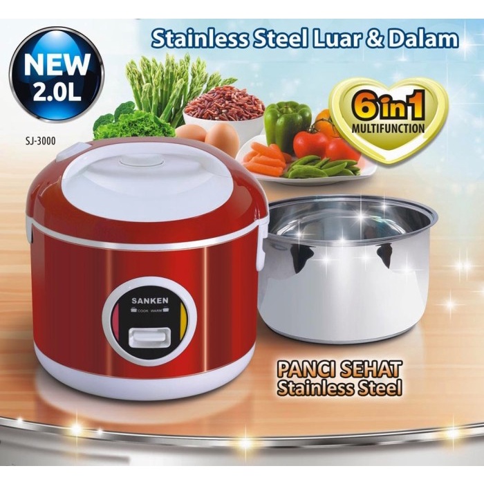 Sanken Rice Cooker Stainless 6 In 1 - Sj-3000 #Original