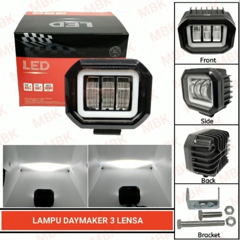 Lampu Kotak bulat 3 Led Daymaker super terang