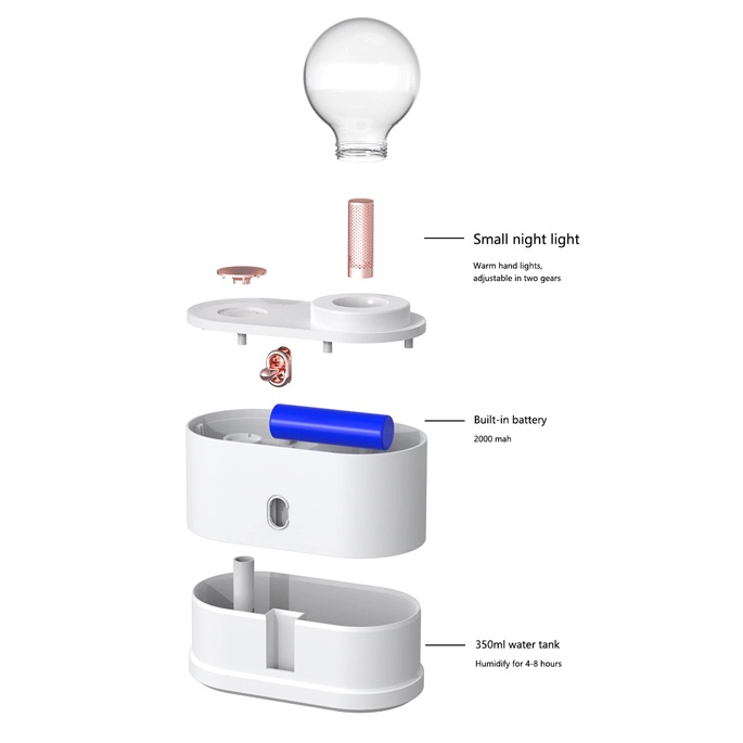 OLOEY Air Humidifier Rechargeable Diffuser Portable LED 350ml - H08