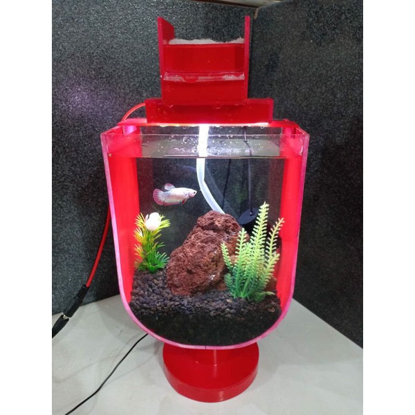 Jual Aquarium Mini Akrilik Fullset Dengan Pompa Dan Filter Lampu Led Tanaman Hias Batu