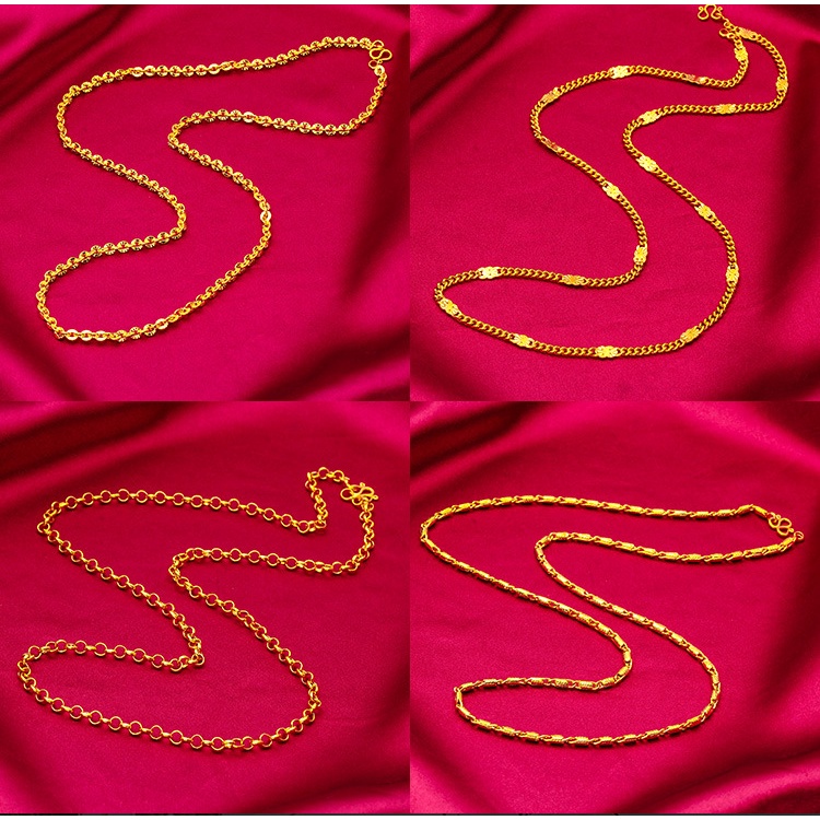 Goldkingdom Perhiasan Fashion Emas Asli Kadar 375 Bangkok Aksesoris Ready Stock Lapis Emas Pinggiran Lebar Sederhana Panjang 60 cm Memutar Kalung Caterpillar