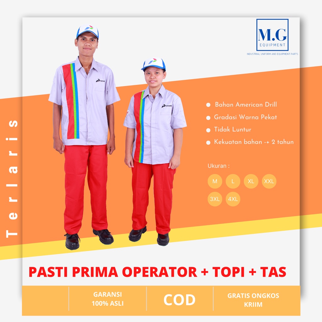 Seragam spbu pertamina pasti prima Operator + Topi + Tas