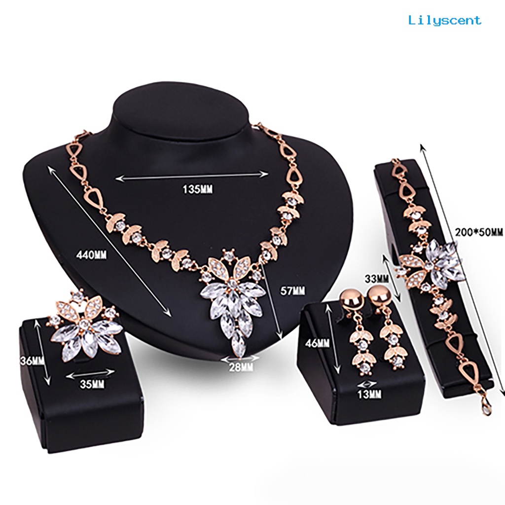 [LS] 4pcs Set Perhiasan Desain Bunga Hadiah Ulang Tahun Tahan Lama Kalung Anting Gelang Cincin Set Perhiasan Untuk Pernikahan