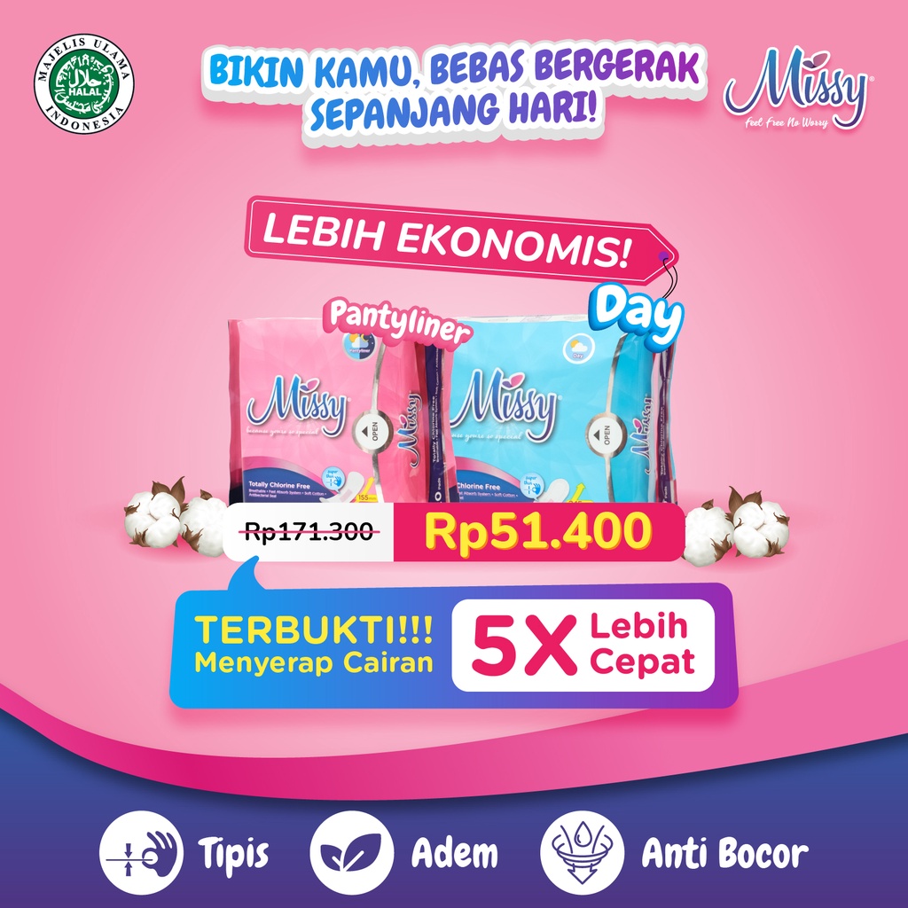Paket Hemat Pembalut MISSY PANTYLINER dan DAY | Pembalut dan Pantyliner HERBAL Kesehatan  Wanita | Non Wings dan Wings | Perawatan Miss V Menstrual Pad Menstruasi | Anti Bacterial Jamur Virus | Anti Bocor