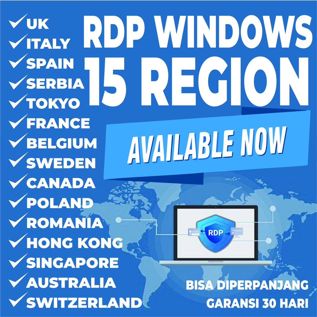 [ BISA DI PERPANJANG ] RDP WINDOWS TERSEBAR DI 15 REGION MURAH BERGARANSI 30 HARI