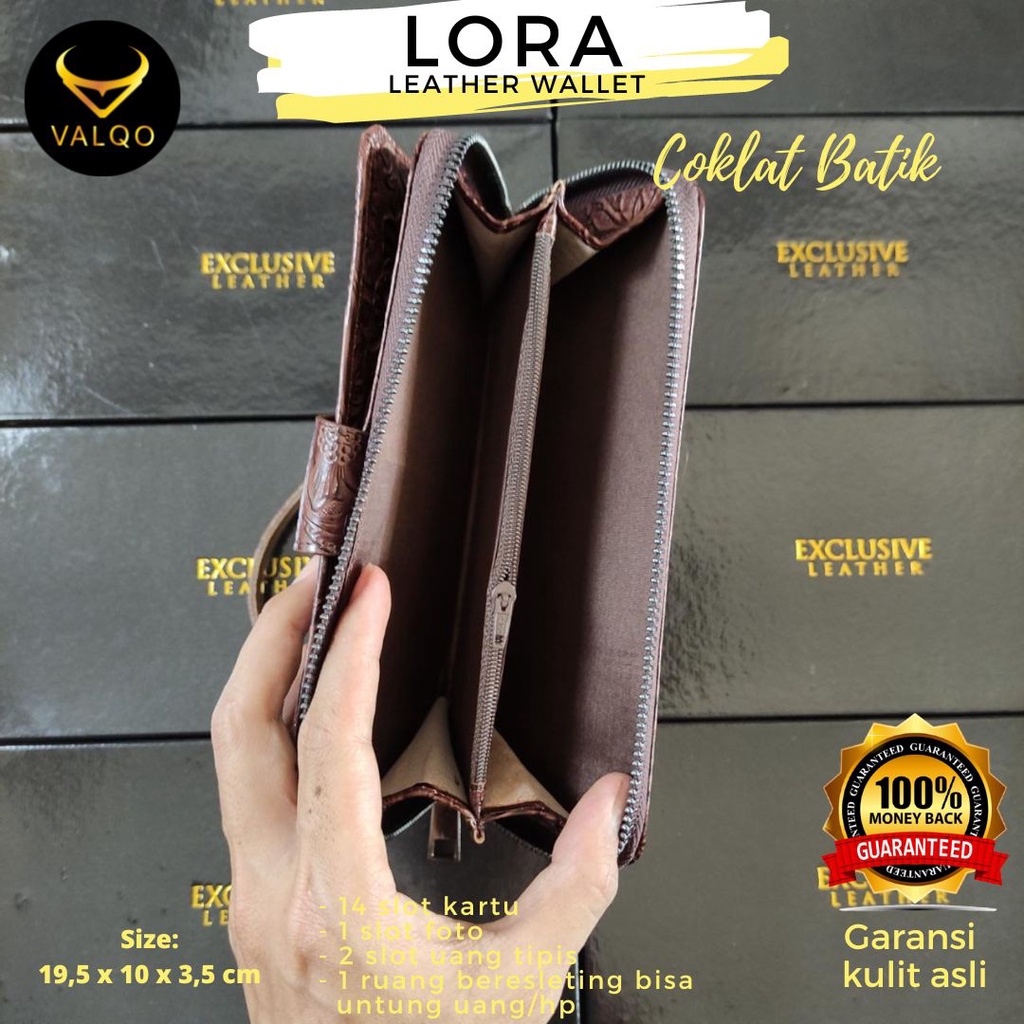 [VALQO] LORA Dompet Wanita Kulit Sapi Bisa untuk Dompet HP 6,7 inch