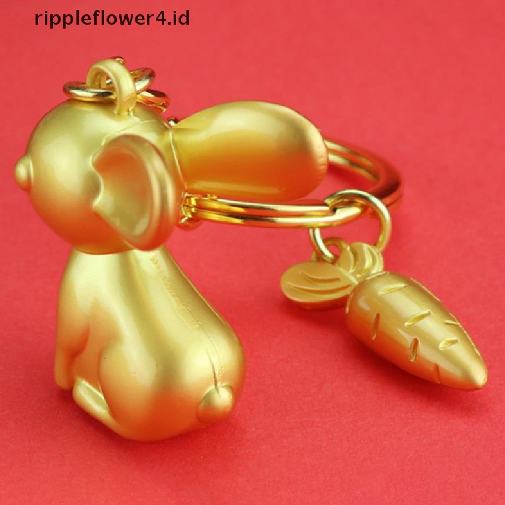 {rippleflower4.id} Zodiak Cina Logam Emas Kelinci Gantungan Kunci Liontin Ornamen Mobil Ransel Liontin Hadiah~