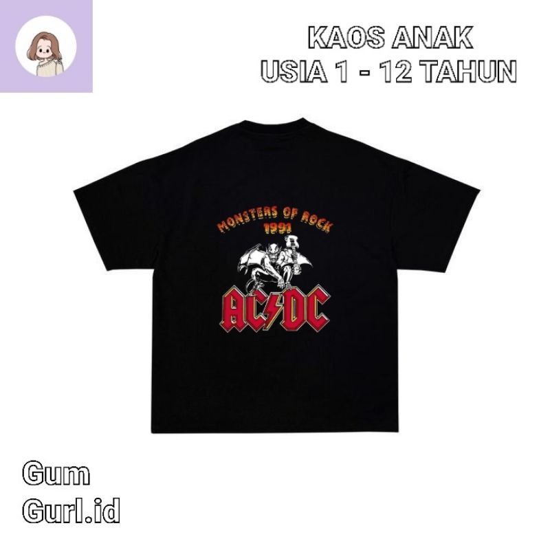 Kaos baju anak ACDC tshirt BAND MUSIK ROCK oversize lokal laki laki perempuan jumper baby kids tee v