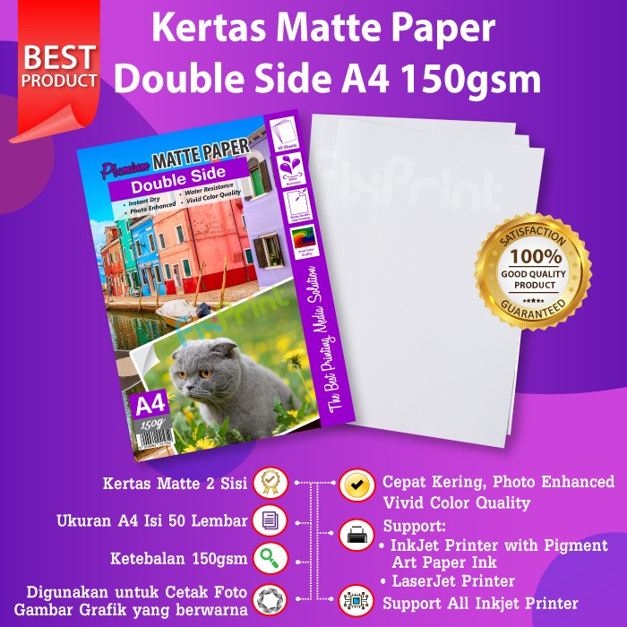 Jual Kertas Matte Paper Double Side A4 150Gsm 50 Sheets Kertas Matte