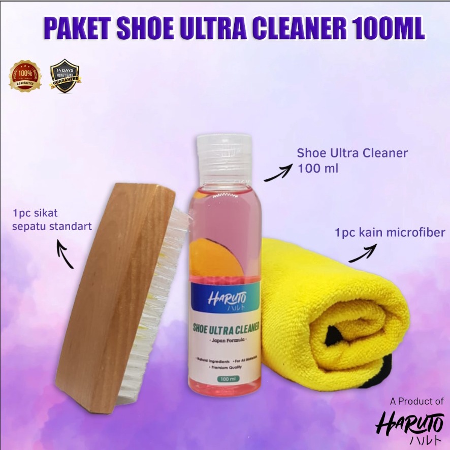 Paket pembersih sepatu Haruto shoe ultra cleaner 100ml+sikat sepatu+kain microfiber 30x30 paket hemat