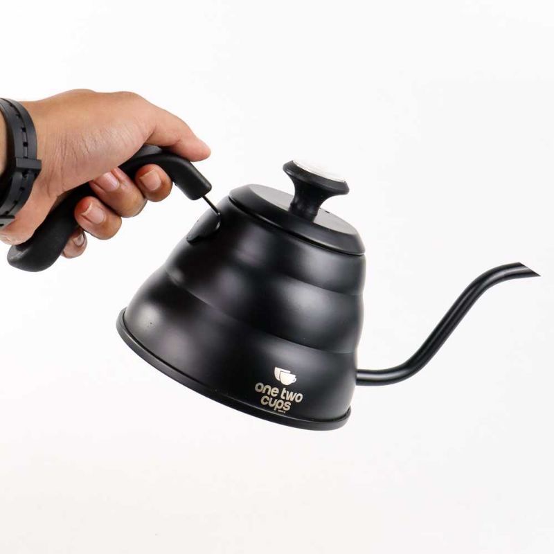 One Two Cups Teko Kopi coffee Maker Pot Drip Kettle with Thermometer - KE4012 hitam 955ml