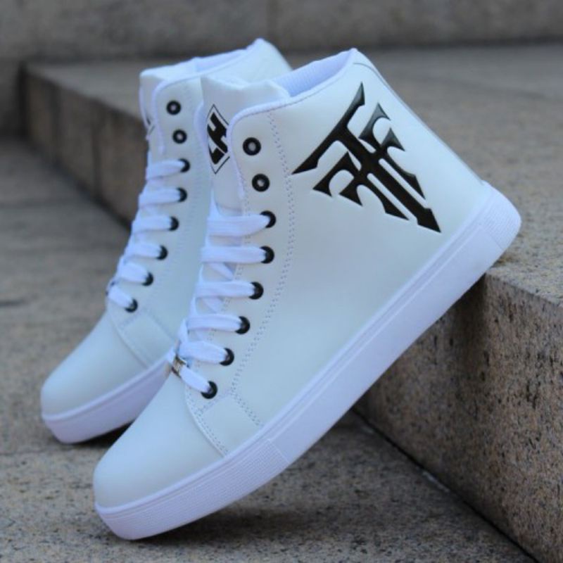 BEST DEALS Sepatu Sneakers Tinggi Pria Hitam Putih Vulkanis