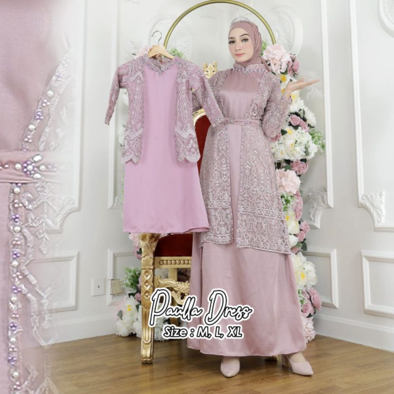 Permata Olshop / Couple Kebaya Gamis Paula Couple Ibu dan Anak / Kebaya Gamis Modern / Gamis Pesta Mewah / Gamis Modern / Gamis Kondangan