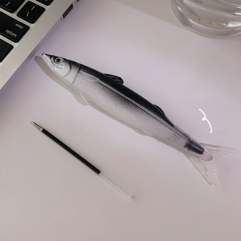 1pc Pena Ballpoint Ikan Simulasi Warna Acak/Pena Hitam Plastik Bentuk Fishes Menarik/0.5mm Tulisan Halus Signature Pen Stationery