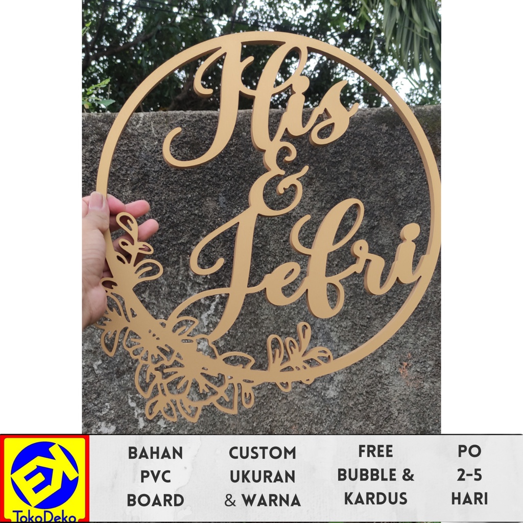 Dekorasi Pernikahan Tunangan Lamaran Custom Tulisan Nama Bulat Bunga