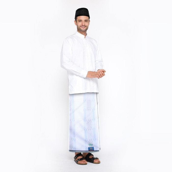 Sarung BHS Classic Gold Motif DKB Putih Biru 01