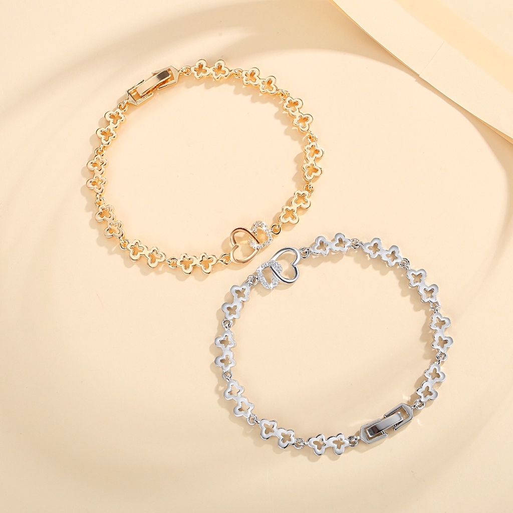 Y900 [COD✔]Gelang Heart Rantai Kupu Lapis Emas Berlian Melubangi Aksesoris Fashion Wanita Gelang Dewasa