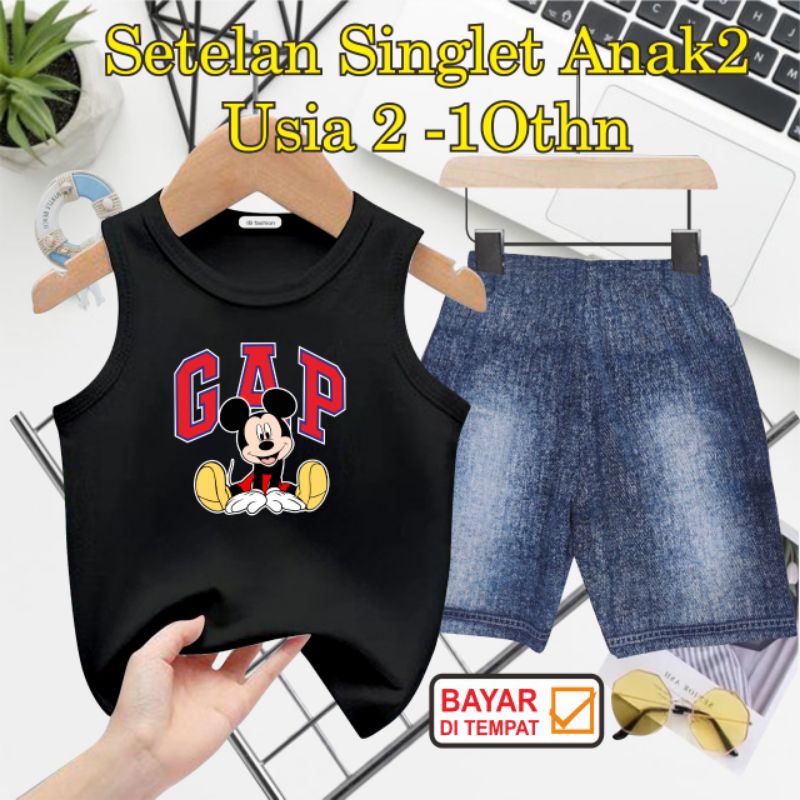 ((IB))SETELAN ANAK2 SINGLET SEMI JEANS/M1CK3Y G4P DIGITAL SABLON