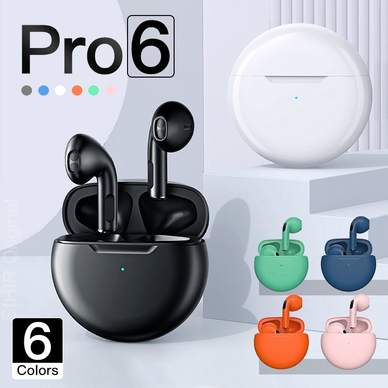 TWS Pro6 Long Battery Life Headset Bluetooth Bass 9D HiFi Stereo Sound Earphone Wireless Waterproof Headphone Henset Bloetooth with Microphone Sport Handset Hedset Handsfree Earbuds Hendset Hanset Hetset Heandset
